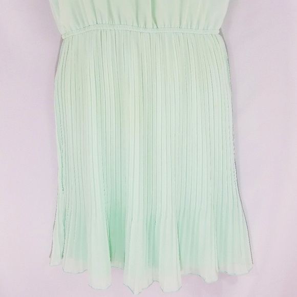 Pinky Mint Green Lace Sheer Collar Pleated Dress M - Picture 3 of 7